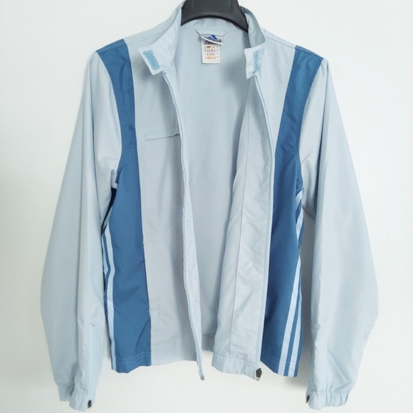 Adidas Athletic Jacket Size 44 Blue Aqua Womens Zip Up Three Stripes Pockets - Picture 3 of 16